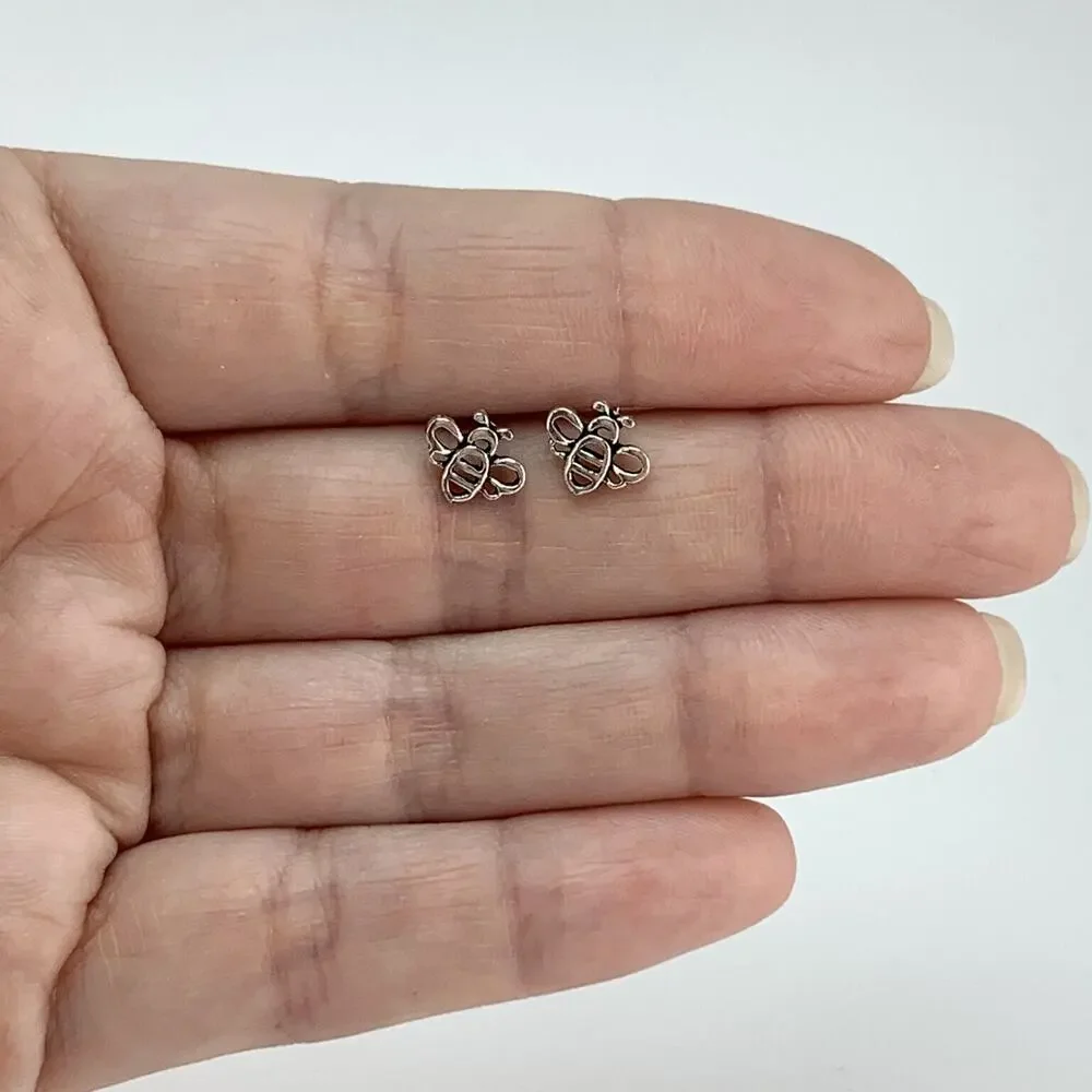 antiqued sterling silver bumble bees girls stud push back earrings gift for her